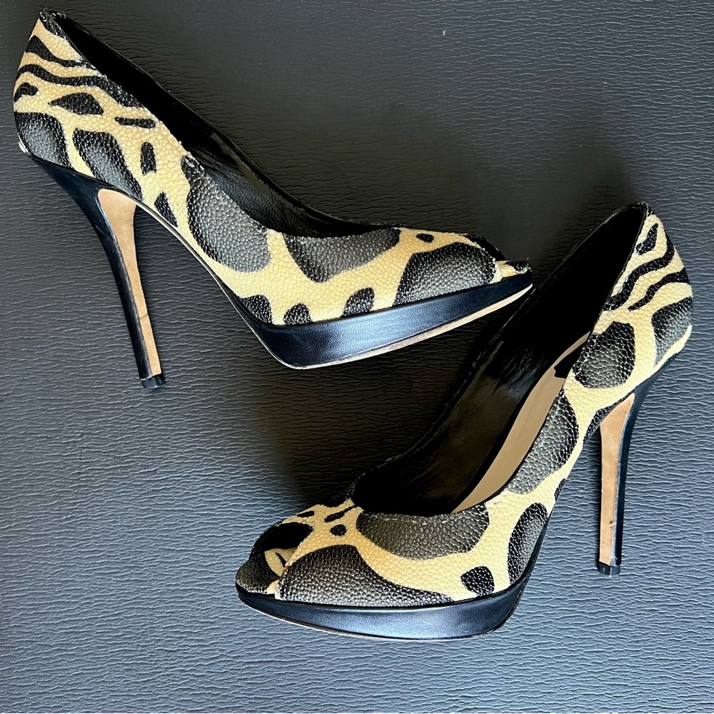 Christian Dior Leopard Print Stingray Platform Peep-Toe Pumps